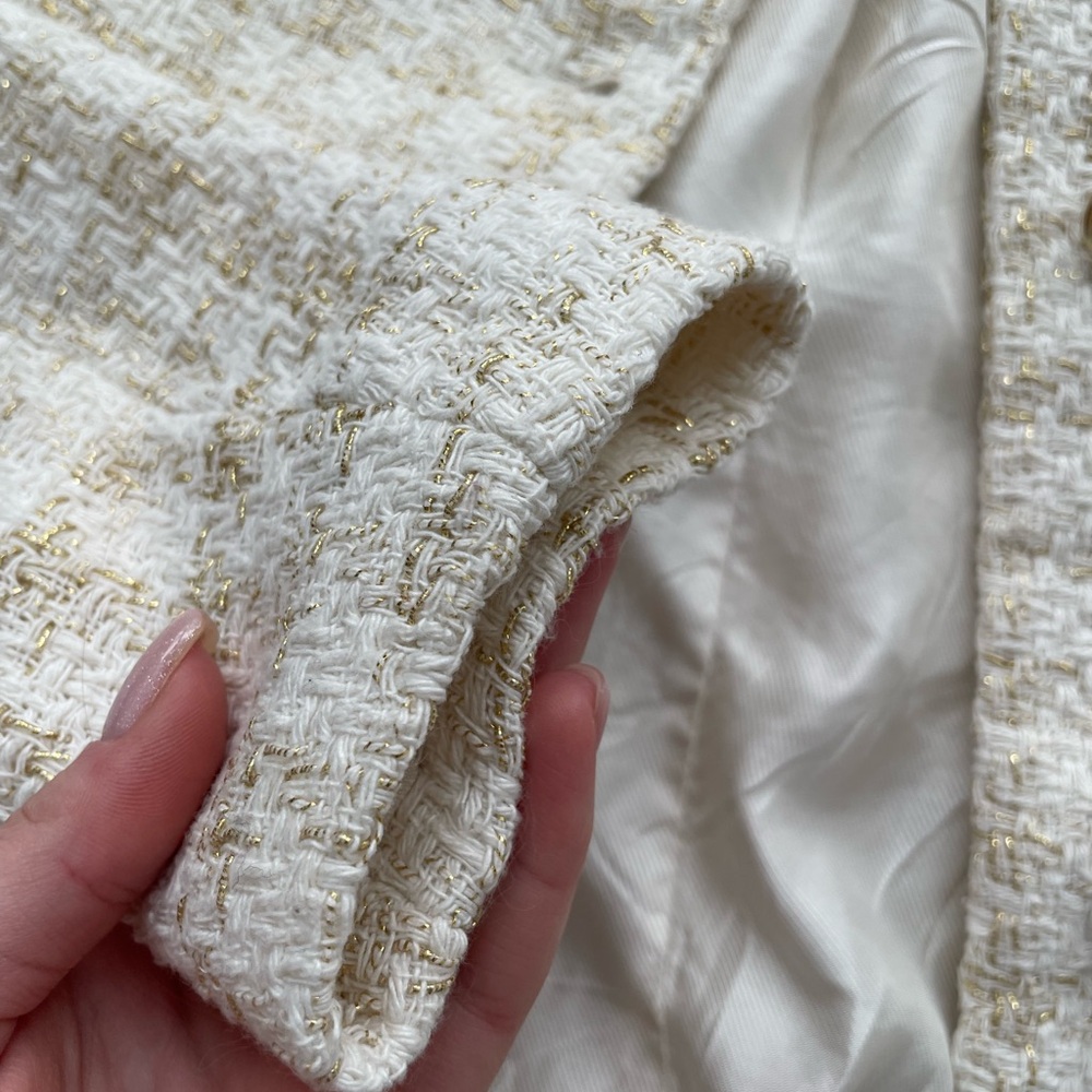 Zara Tweed Jacket Gold Ivory Size Small - Picture 6 of 10